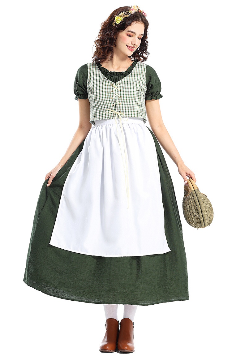 Women Prairie Dress Green Pilgrim Costume 1800s Dress Womens Oktoberfest Outfit